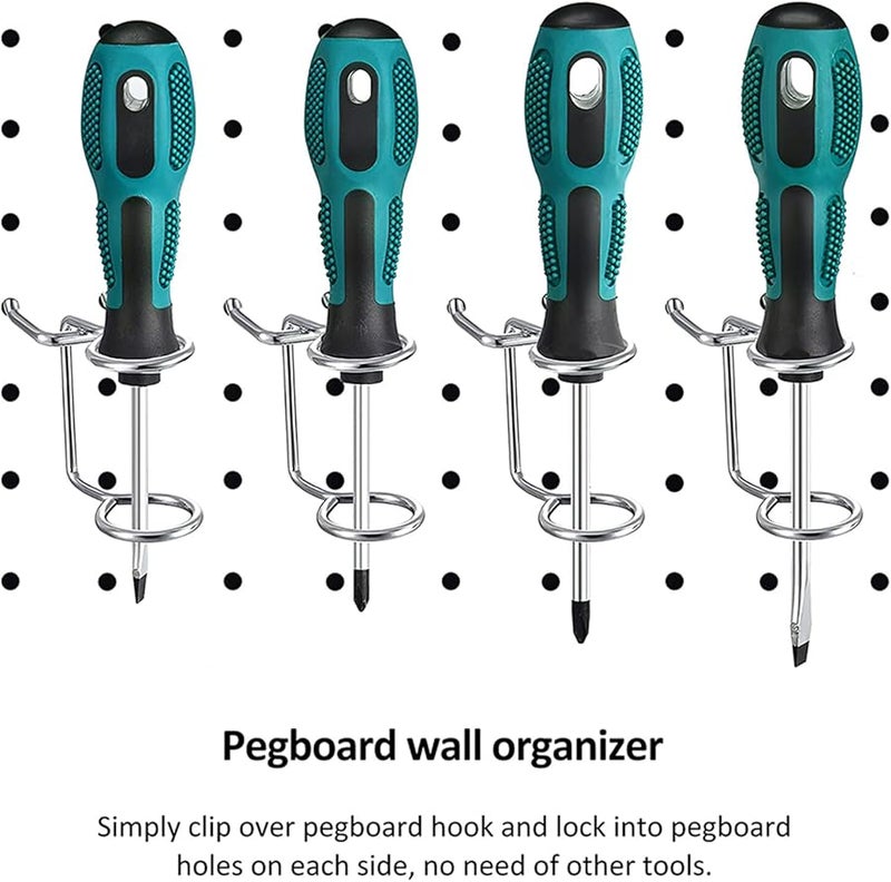 Metal Pegboard Hooks 5pcs Double Ring Screwdriver Holder Tool Rack Garage Workshop Storage - Image 4